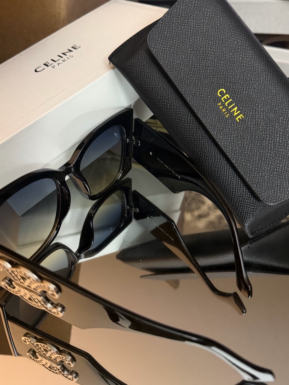 Celine Black Sunglasses with Crystal Double-C Logo Accent - Picture 3 of 8